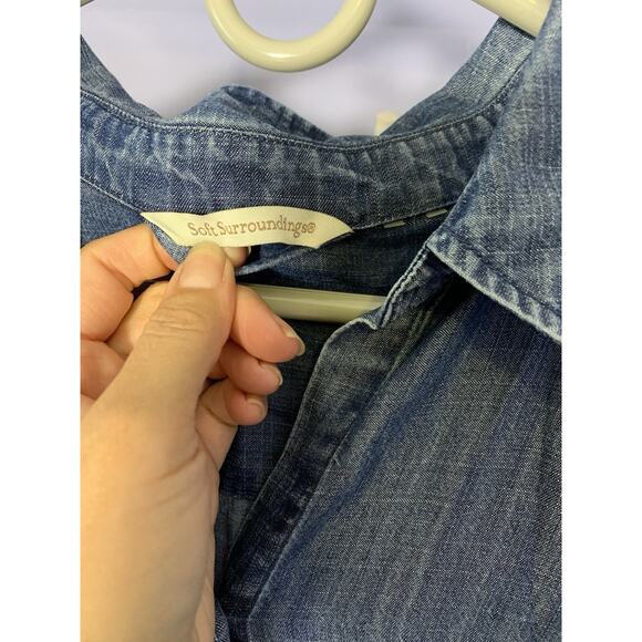 Soft Surroundings Women's Blue Chambray Tencel Button-Down Shirt Dress LG - Picture 2 of 4